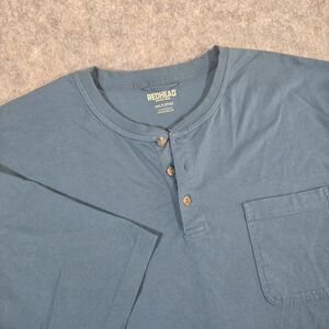 Redhead Mens Short Sleeve Henley  2XLTTeal Blue Pocket 3 Button 100% Cotton